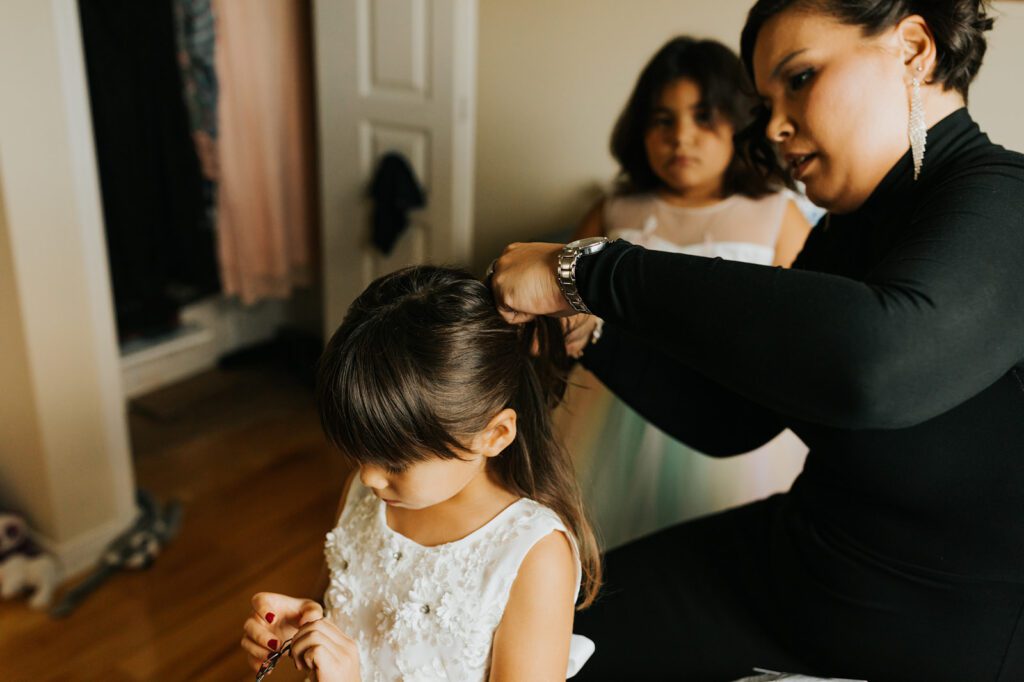 Kimberly's daughter getting her hair done