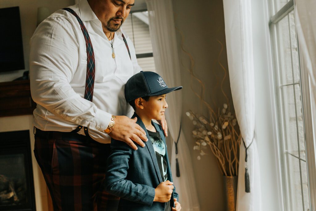 Bill with his son before his wedding at Mouton Village