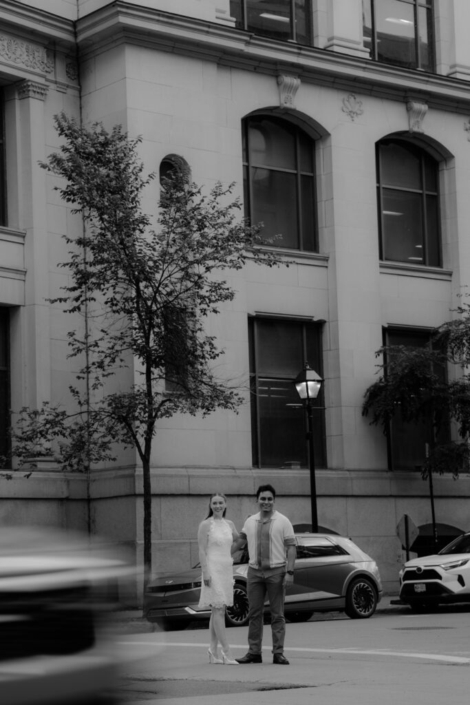 couple smiling during their engagement session