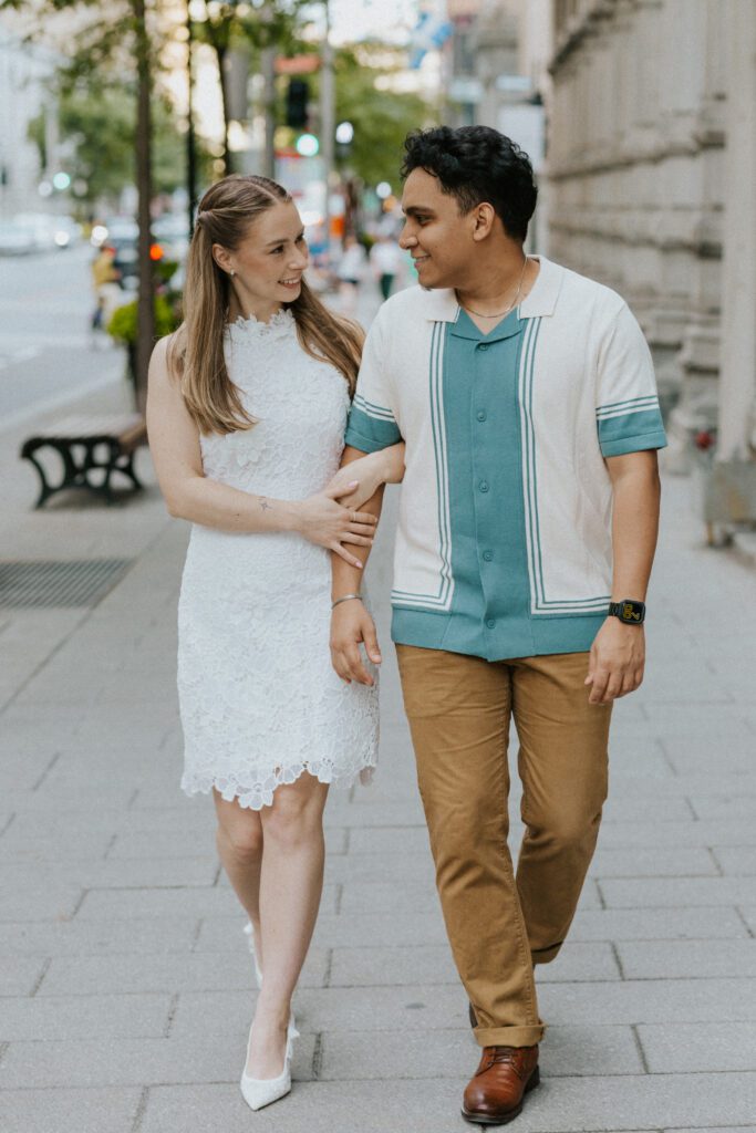 they're walking in the streets of old montreal